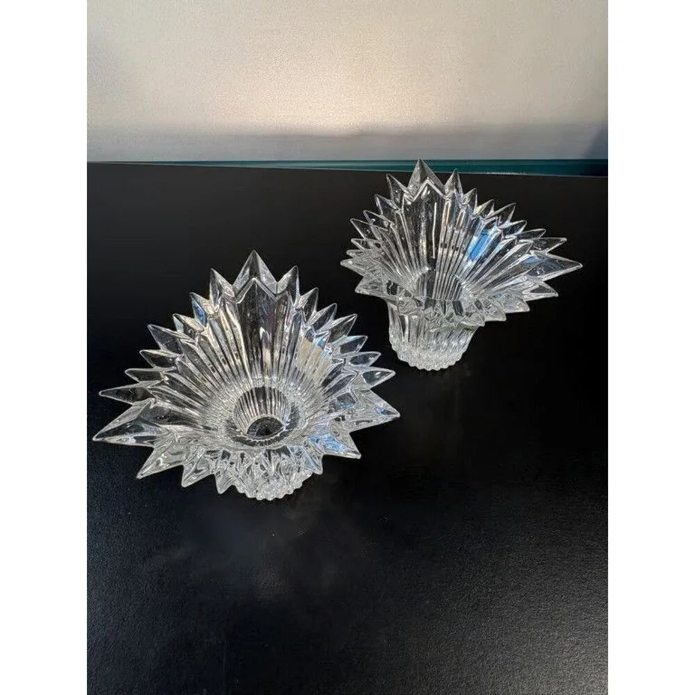 Mikasa Germany Lead Crystal Candle Holders Pair Starburst Foil Label with Box